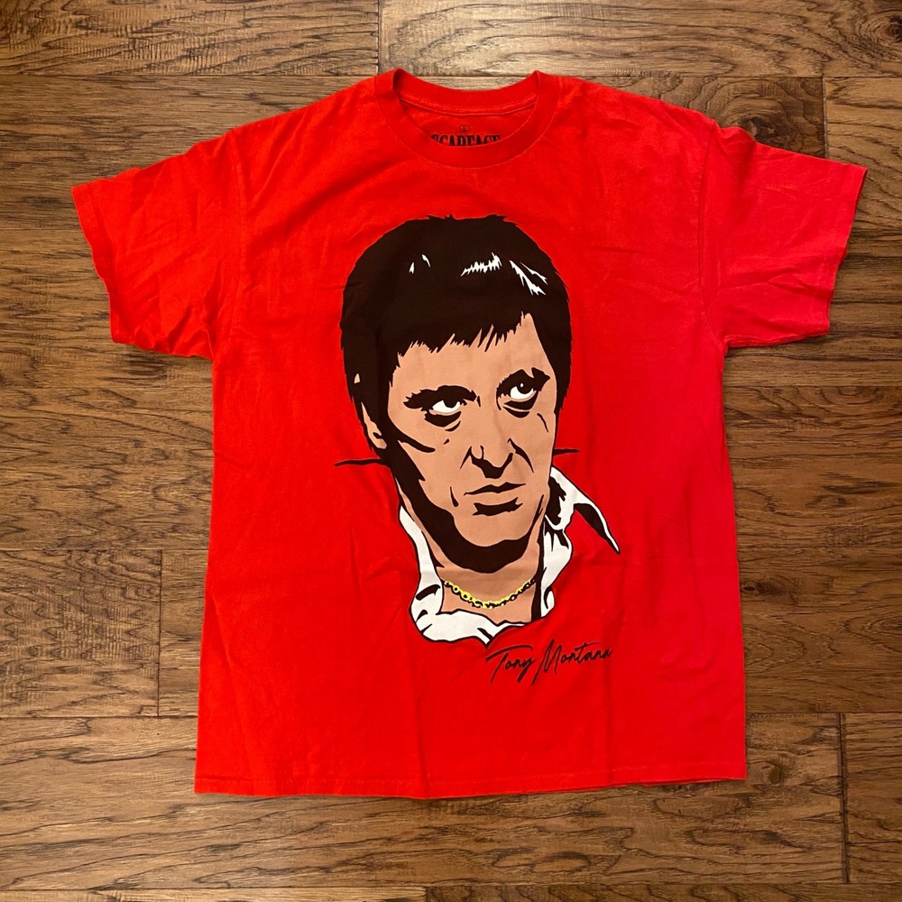 Scarface Tony Montana T-Shirt Mens Large Red The World Is Yours Graphic Tee